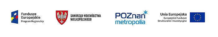 Logotypy funduszy europejskich oraz samorządu województwa wielkopolskiego i&nbsp;miasta Poznań (Poznań Metropolia)